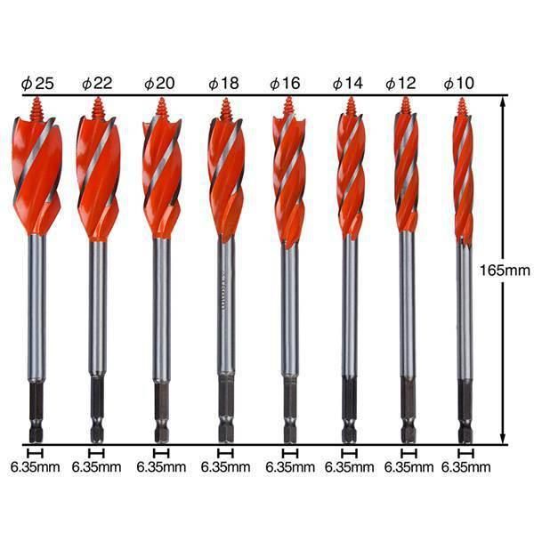 1 Set of 8 Four-Slot Four-Edged Branch Drill Hole Opener Wood Reaming Drill Bit Woodworking Hole Opener