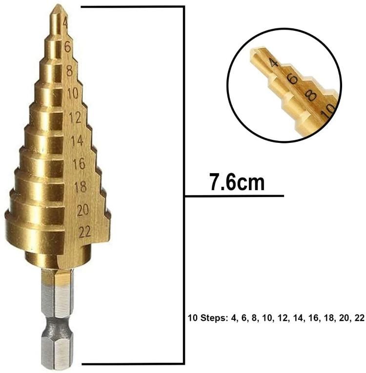 4-22mm Spiral Groove Hexagonal Handle Step Drill Bit for Metal Drilling