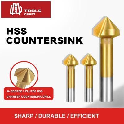 3PCS Tin-Coated 90 Degree 3 Flute HSS Countersink Drills Bit Set for Metal
