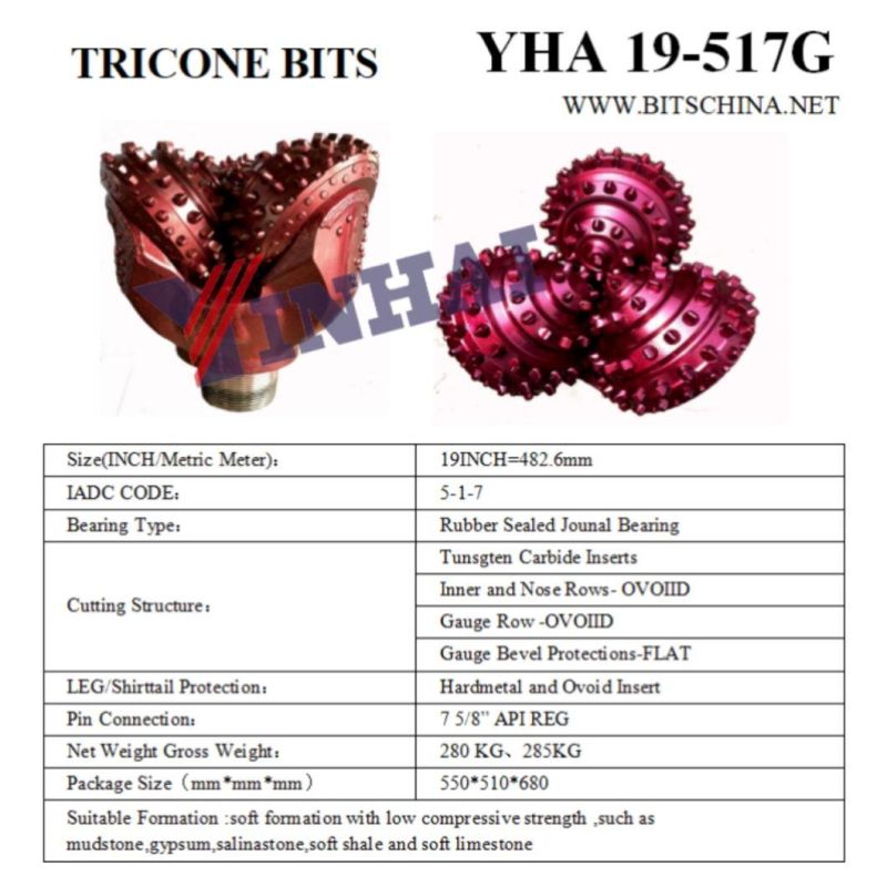 Tungsten Carbide Inserts Tricone Bit 19 Inch for Drilling
