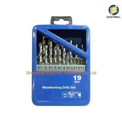 19PCS HSS Drills Set Metric Fully Ground Bright White HSS Cobalt Jobber HSS Twist Drill Bits Set in Metal Box (SED-DBS19-2)