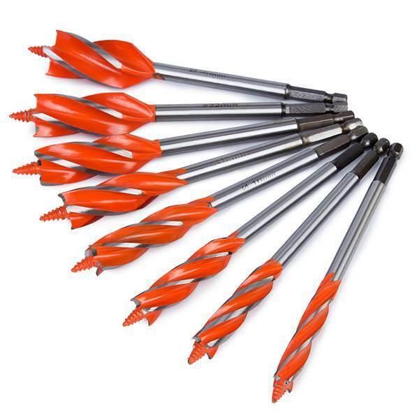 1 Set of 8 Four-Slot Four-Edged Branch Drill Hole Opener Wood Reaming Drill Bit Woodworking Hole Opener