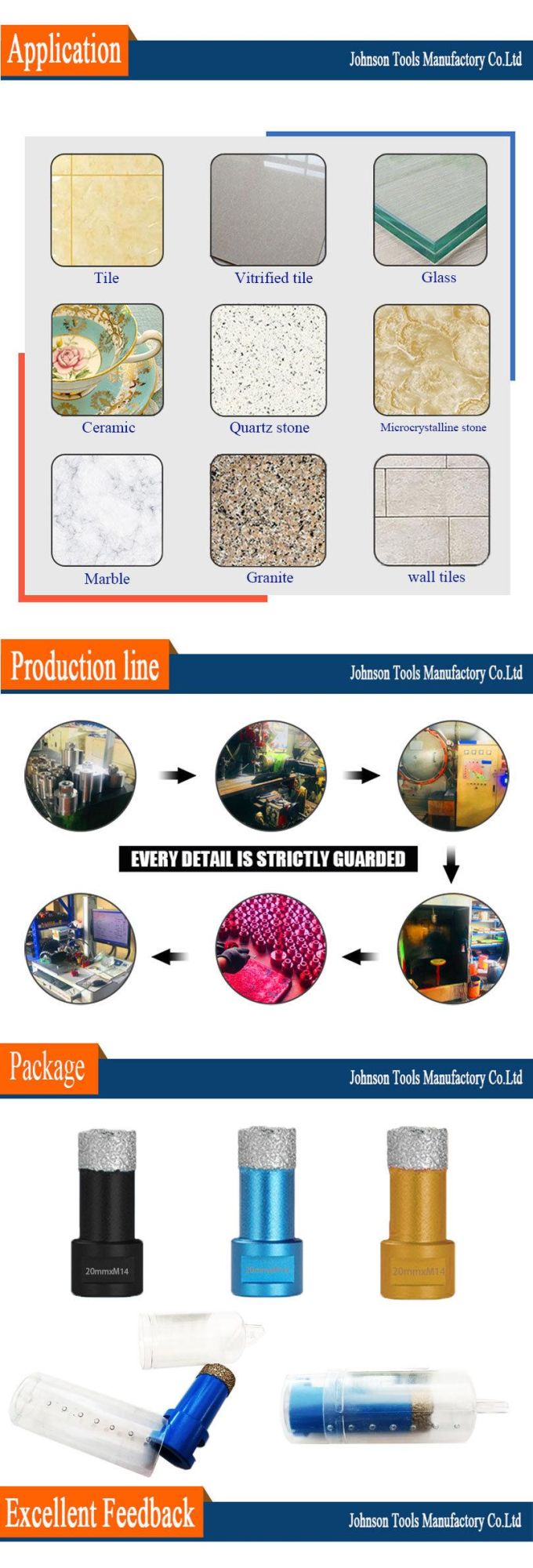 M14 Tile Drill Bit Vacuum Brazed Diamond Ceramic Core Bits for Dry Drilling Porcelain Tile