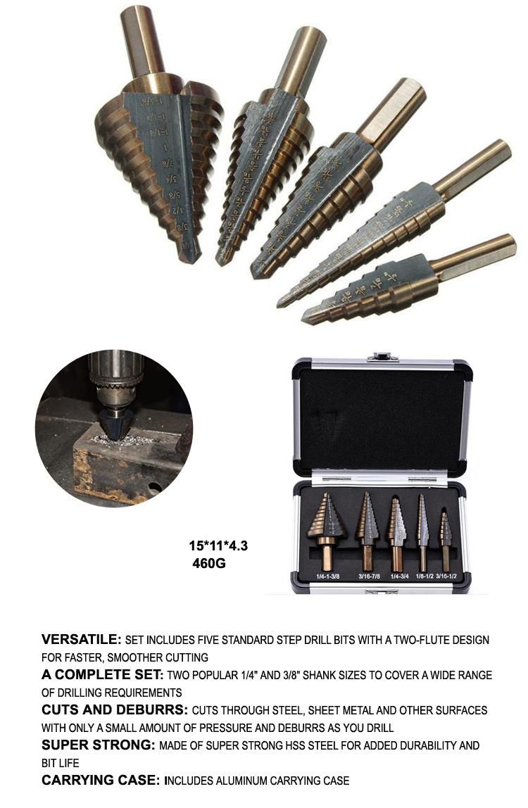 5PCS HSS 4241 Step Drill Bit Set for Drilling Metal