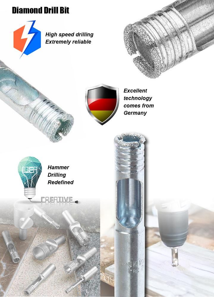 Speedy Diamond Drill Bit Cylindrical Shank Vacuum Brazed for Granite, Stone, Tile, Ceramic, Porcelain, Hard Plate Drilling