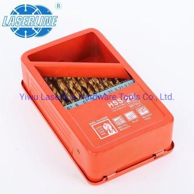 Hot Selling 1.0-13.0mm 25PCS HSS Titanium Coated Twist Drill Bit Set for Metal Wood Metal Case