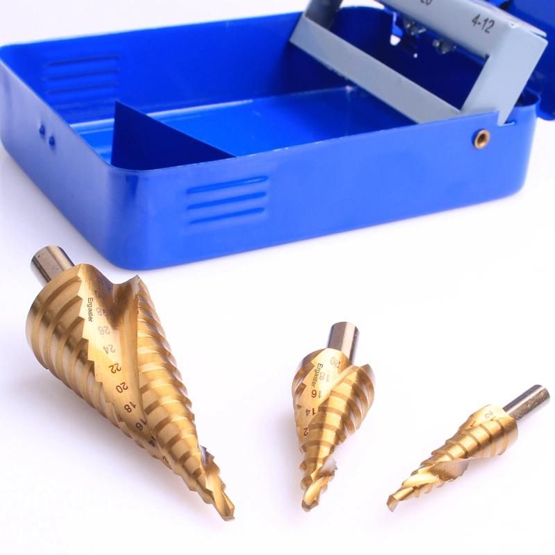 3PCS Spiral Flute HSS Titanium Coated Step Drill Bit
