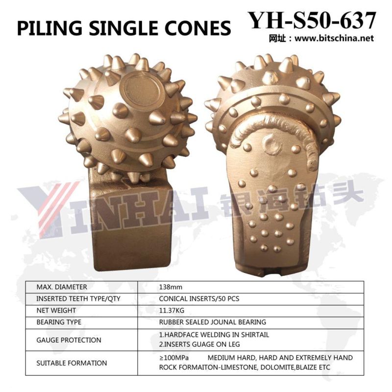 Yh-S50-637 50 Inserts 8 1/2" Single Roller Cutter/Piling Welding Single Roller Cone