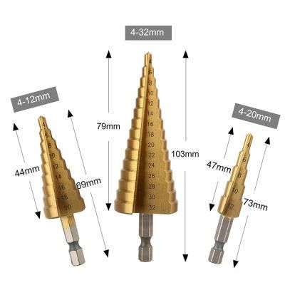 3PCS HSS Drills Set Tin-Coated Straight Flute HSS Step Drill Bits with Hex Shank (SED-SD3-TCS)