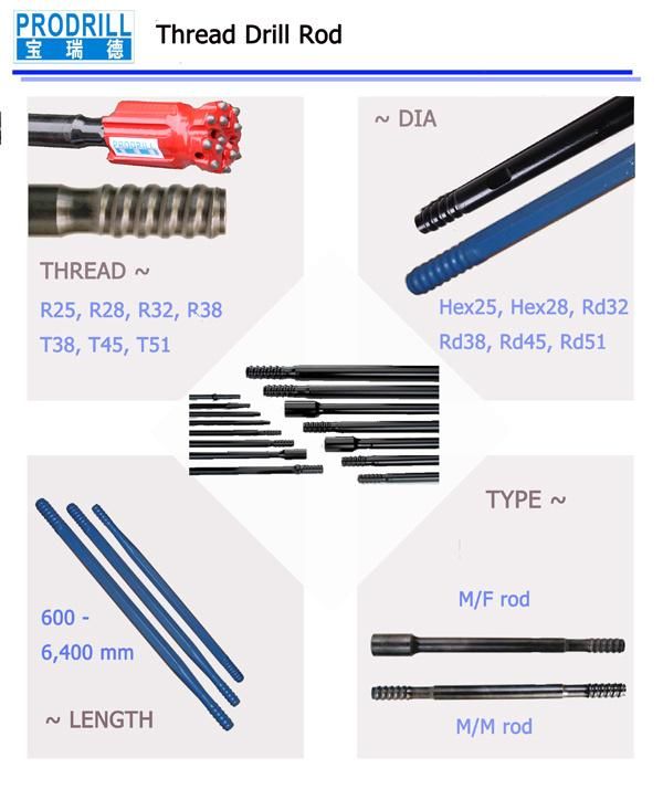 Extension Drill Rod, T51-3660mm, Mf Rod