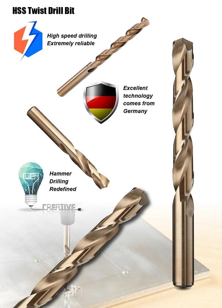 Professional Quality HSS M35 Twist Drill Bit DIN338 Rn Cylindrical Shank for Metal Steel Stainless Steel Alloyed Unalloyed Non-Ferrous Metal Board Sheet Drillin