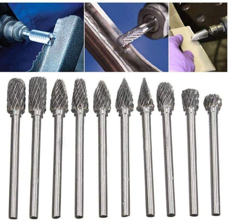 Rotary Burr Set Carving Tool Tungsten Carbide Steel Solid Twist Drill Bit Grinding Head for Rotary Tools Woodworking Engraving