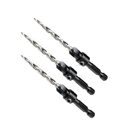 3 PCS Hex Shank 4 Flute Tapered HSS Wood Countersink Drill Bit Set for Wood Screw