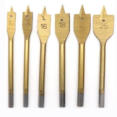 6 PC Spade Drill Bit Set Paddle Wood Boring Flat Woodworking Titanium Coated