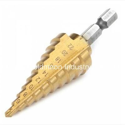 4-22mm HSS Hex Shank Titanium Coated Straight Flute Step Drill Bit