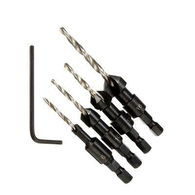 4PCS Hex Shank 3 Flute HSS Wood Countersink Drill Bit Set for Wood Screw