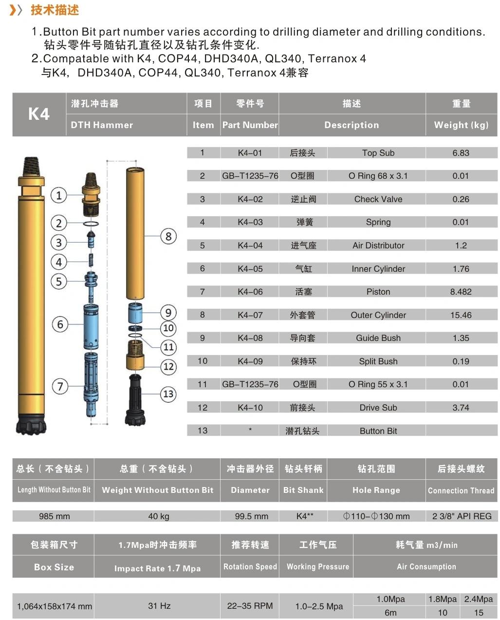 KAISHAN K4 P11105 4inch Flat DTH DRILL BIT