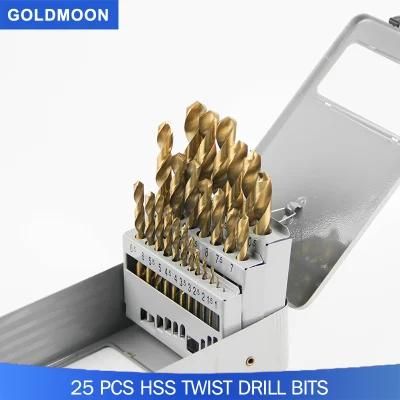 Goldmoon 25PCS HSS 4241 Titanium Coated Twist Drill Bits for Drilling Metal and Stainless Steel