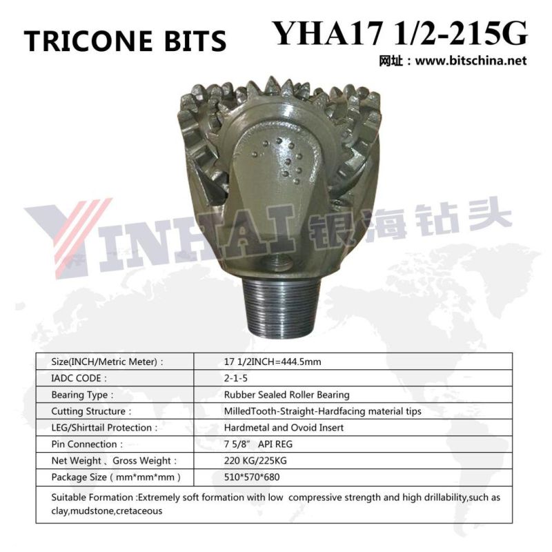 API Manufacturer 17 1/2" IADC215 Milled Tooth Bit/Steel Tooth Tricone Bit
