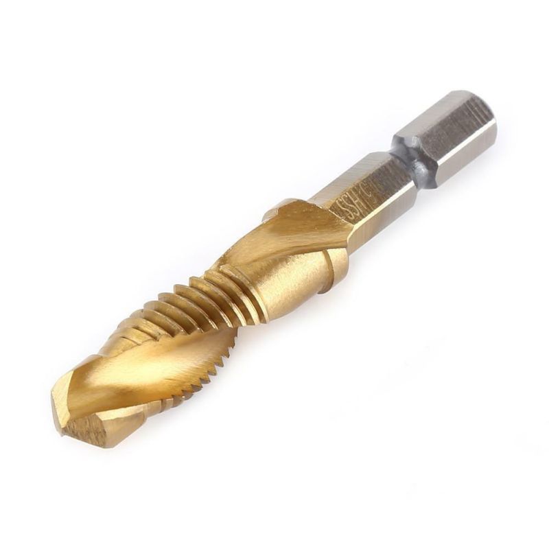 6PCS Metric Thread M3-M10 Titanium Coated HSS Drill with Tap Bits 1/4" Hex Shank