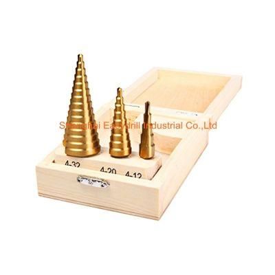 3PCS HSS Drills Set Flat Shank Tin-Coated HSS Step Drill Bits Set in Wooden Box (SED-SD3-FT)