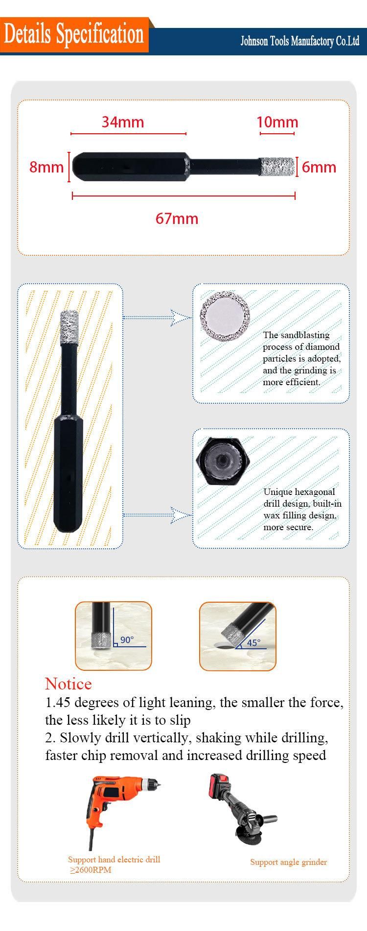 Vacuum Brazed 6mm Dry Hex Shank Diamond Porcelain Hole Saw Brazed Core Drill Bit for Tile, Ceramics Porcelain