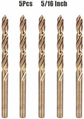 5/16 Inch Size M35 Cobalt Steel Twist Drill Bit Set of 5PCS, Jobber Length and Straight Shank HSS Drill Bits