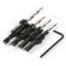 4PCS Hex Shank 3 Flute HSS Wood Countersink Drill Bit Set for Wood Screw