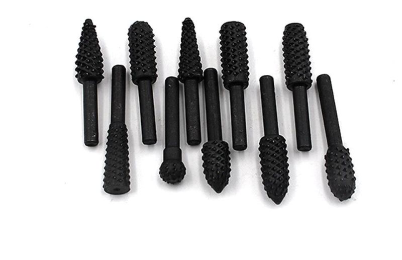Z-Lion 10PCS 6.3mm Round Shank Woodworking Grinding Rotary File 45 Steel Drill Bit Set