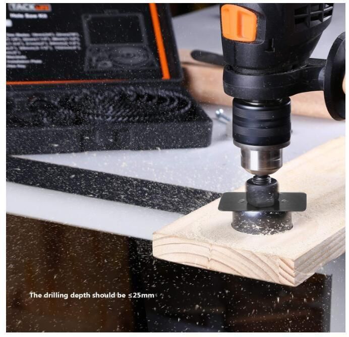 Hole Saw Kit, Full Set in Case with Mandrels, Hex Key and Install Plate for Soft Wood, PVC Board and Plastic Plate Drilling, Harden
