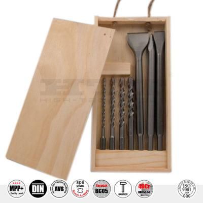 Pgm Premium Quality 7PCS Hammer Drill &amp; Chisel SDS Plus in Bamboo Box for Concrete Brick Stone Cement Drilling