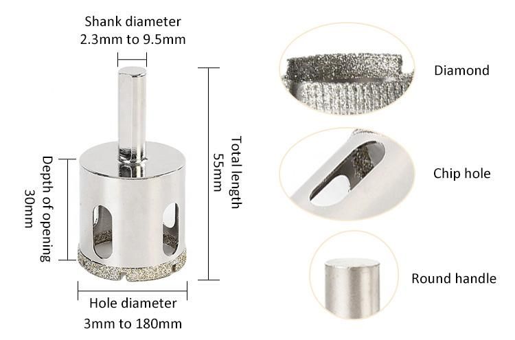 Glass Cutting Electroplated Diamond Core Drill Bits Hole Saw for Marble