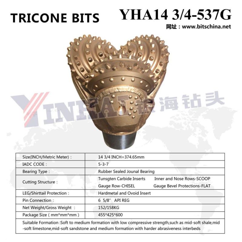 Regular Product Size 14 3/4inch IADC537 Tricone Bit for Soft Formation Drilling