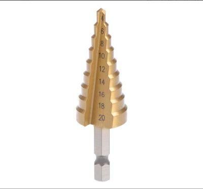 Titanium Step Drill Bit 4mm to 20mm 9 Step Sizes 2 Straight Flutes Hex Shank for Metal Wood Plastic High Speed Steel