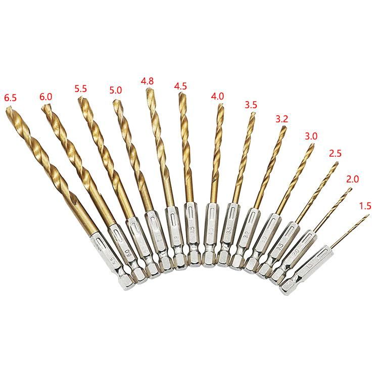 13PCS Twist Drill Bits 1.5 to 6.5mm with Hex Shank