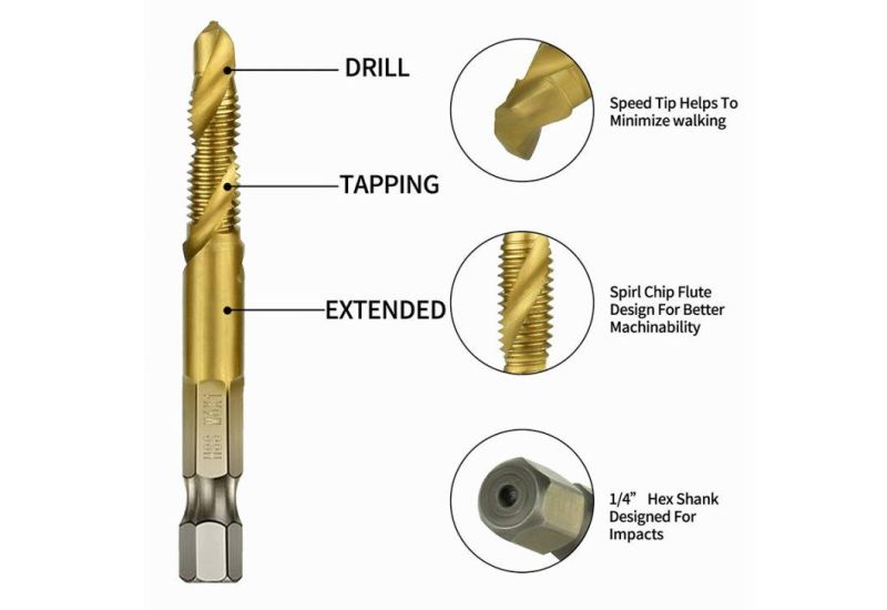 China Combination Drill Spiral Tap Metric Thread Drill Bit for Machine