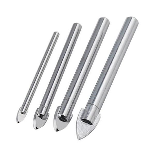 Glass Drill Bits Set 4 Cutting Edges Cross Spear Head Drill for Ceramic Tile Marble Mirror and Glass