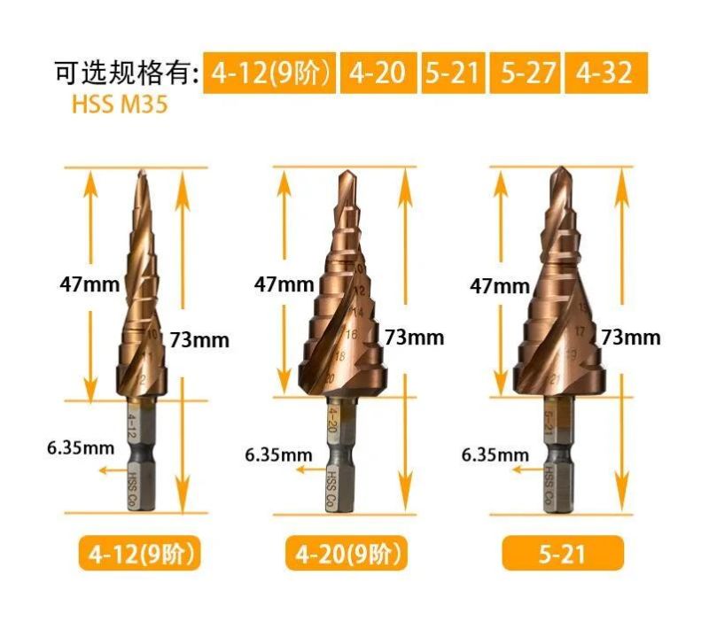 High Quality M35 Hex Shank HSS Cobalt Step Drills 4-20