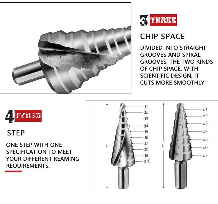 Spiral Flute Tin Coating M2 6542 Power Tool HSS Step Drill Bit