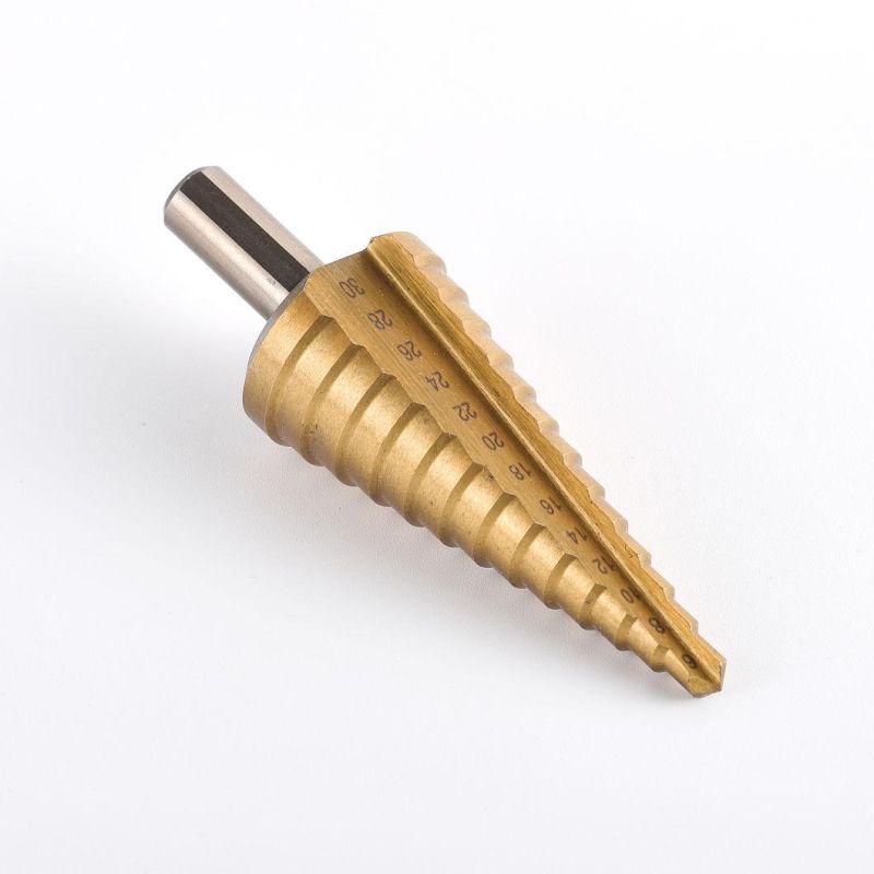 Step Drill Bit - Titanium Coated, Double Cutting Blades, High Speed Steel, Short Length Drill Bit, Total 10 Sizes