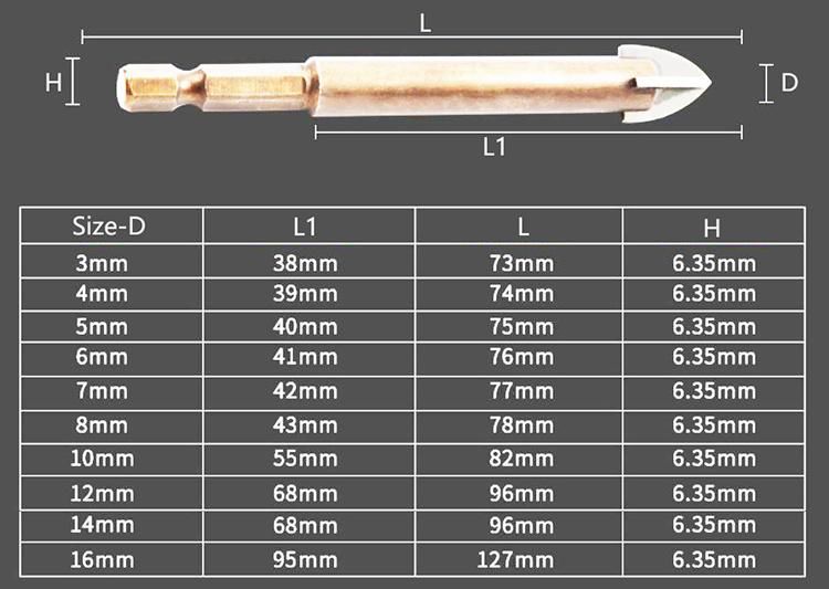 Cross Carbide Tipped Drill Bits with Hex Shank for Drilling Glass Tile Porcelain