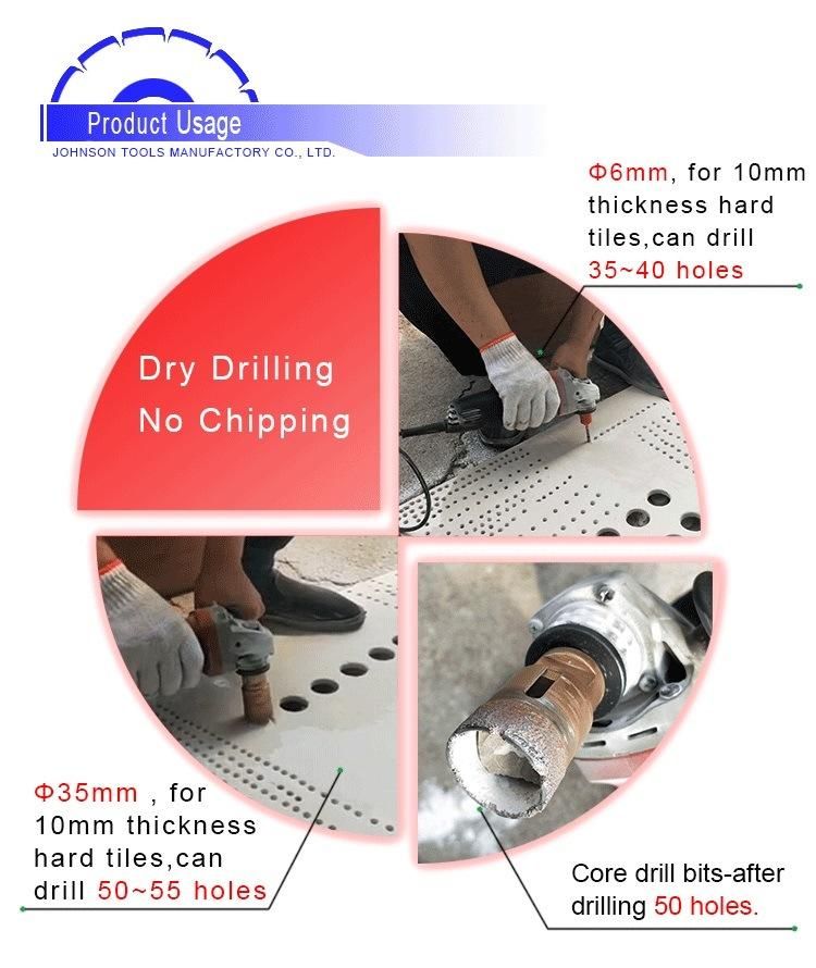 Dry Diamond Drilling Tools Tile Core Drill Bits with Quick Release Hex Shank