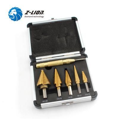 6PCS HSS Cone Hole Titanium Alloy Triangle Straight Flute Shank Step Drill Bit Set for Wood Metal Drilling