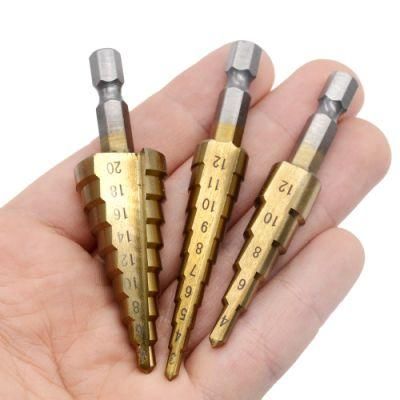 3PCS/Lot Titanium Step Drill Bits 3-12mm 4-12mm 4-20mm HSS Power Tools HSS Wood Metal Drilling