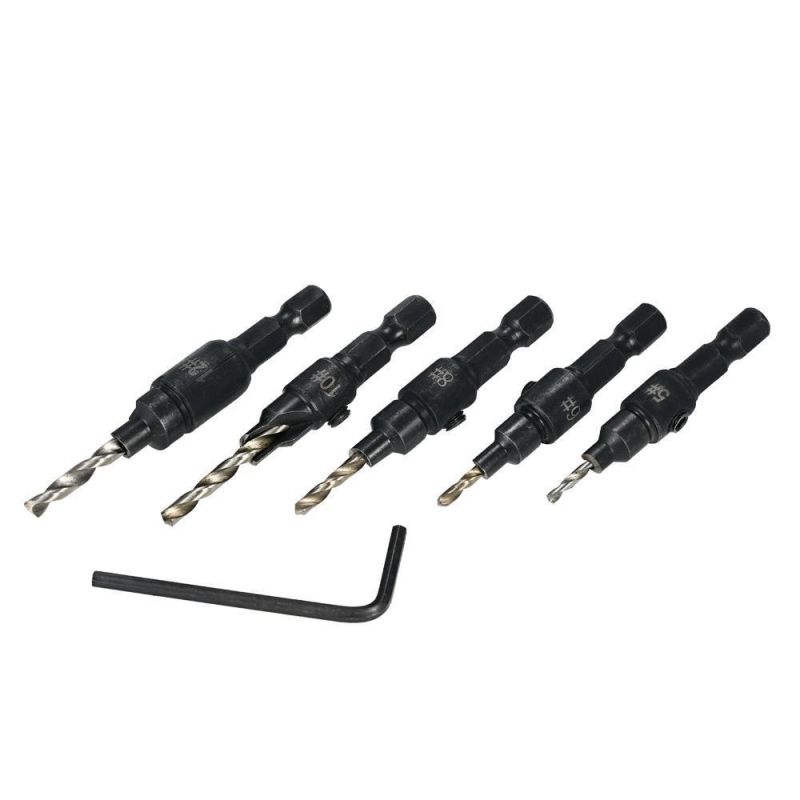 6PCS Set Hex Shank 4 Flute HSS Wood Countersink Taper Drill Bit with Stop Collars for Wood Screw