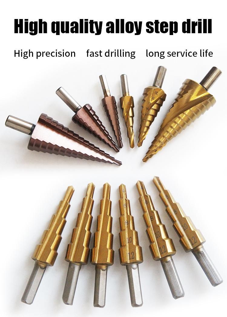 HSS Step Drill Bit Set Cone Hole Cutter Taper Titanium Coated Metal Hex Core Drill Bits
