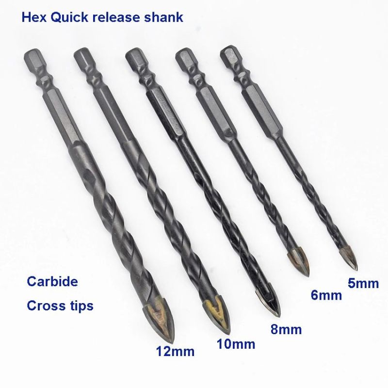 Cross Carbide Tips Drill Bits for Glass Tile Porcelain with Hex Quick Release Shank