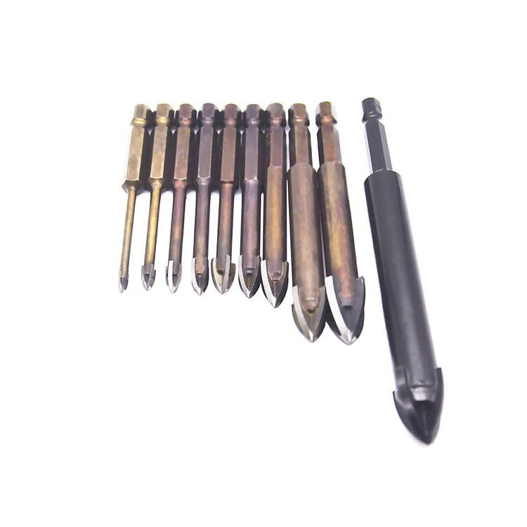 Cross Carbide Tipped Drill Bits with Hex Shank for Drilling Glass Tile Porcelain