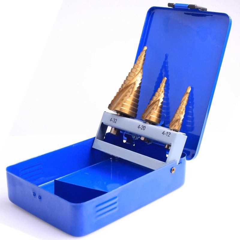 3PCS Spiral Flute HSS Titanium Coated Step Drill Bit