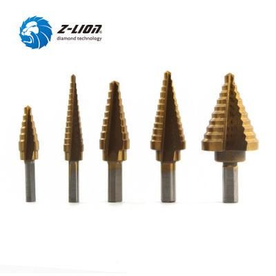 Z-Lion 6PCS HSS Step Drill Bit Set Cone Hole Titanium-Plated Triangle Shank Step Drill